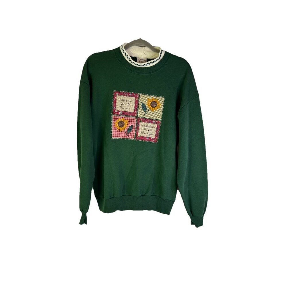 Vintage 90s Fall Sunflower Patchwork Collared Swe… - image 1